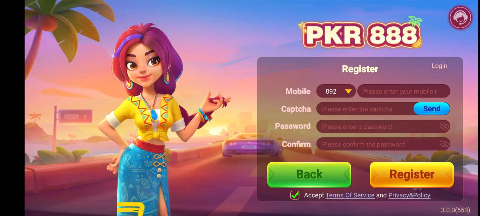 PKR 888 Account Registeration Screenshot